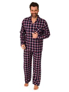NORMANN Фланелевая пижама на пуговицах, в клетку - 75009, темно-синего цвета