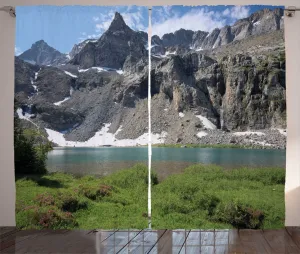 Шторы ABAKUHAUS Idaho Rustic, Schneeberg Foothills Lake, универсальные ленточные шторы для гостиной с петлями и крючками, 280 x 225 см, цвет: серо-коричневый, оливково-зеленый Abakuhaus