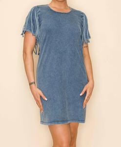 Платье-футляр с джинсовой бахромой из светлого денима WAY, цвет light denim