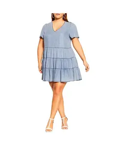 Платье джинсовое многоярусное Plus Size CITY CHIC, синий