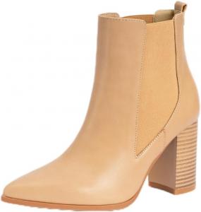 Женские ботильоны на щиколотку с заостренным носком, массивным каблуком и боковой эластичной вставкой Hykytyhk, Beige