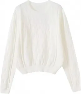 Женская вязаная блузка с круглым вырезом и кружевной вставкой