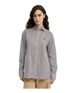 Хлопковая рубашка с полосками и логотипом Ralph Lauren, коричневый