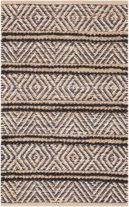 Ковер SAFAVIEH, 183 x 183 см, Cape Cod Collection, Black & Natural, ручной работы геометрический полосатый из джута и хлопка, идеален для помещений с высокой проходимостью в гостиной, спальне (CAP845Z)