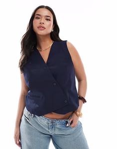 Жилет ONLY Curve с асимметричными деталями темно-синего цвета