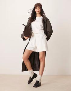 Укороченный комбинезон ASOS DESIGN с объемным лифом и толстым рубчиком, кремового цвета