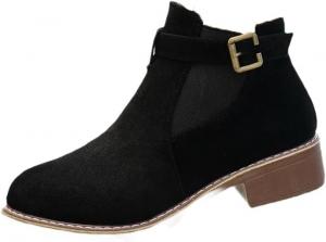 Женские сапоги YTR6TW с пряжкой, модные, большой размер, с круглым носком, Black