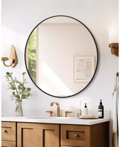 Круглое зеркало диаметром 20 дюймов, черное круглое зеркало в металлической раме, круглое настенное зеркало для ванной комнаты, прихожей, туалетного столика, гостиной, спальни Gaomon, black