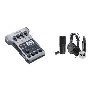 Портативный многодорожечный рекордер подкастов Zoom PodTrak P4 с комплектом микрофонов для подкастов на 4 человека