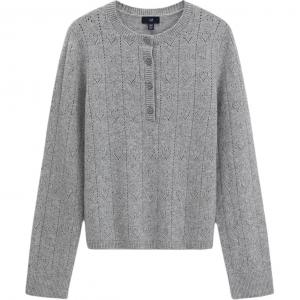 Трикотажный свитер для женщин с круглым вырезом, умеренная посадка, прочие GAP, светло серый