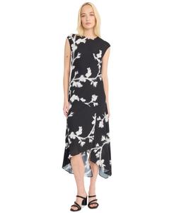 Женское асимметричное платье миди с принтом Luxely, Black/soft White