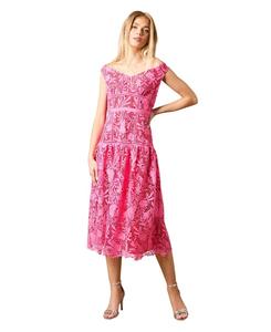 Женское миди-платье с цветочным кружевом и открытыми плечами Oasis, Pink