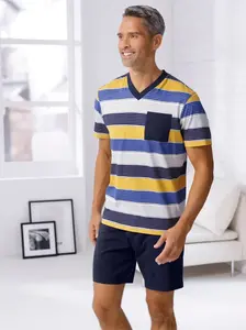 Пижама, цвет Royalblau-Ocker-Geringelt