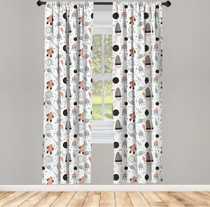 Шторы для детского сада ABAKUHAUS, нарисованные от руки, космические НЛО и космические корабли, звезды и не только, 2 шт., 75 x 245 см, бледно-голубой черный Abakuhaus