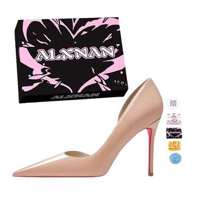 Alxnan Тонкие каблуки на шпильке для женщин - телесный (10 см) + коробка + карточка + подсветка + рафия, цвет Nude (10cm)+Box+Card+Ambient Light+Raffia