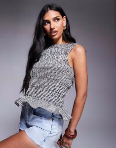 Майка River Island в клетку гингем со сборками черного цвета