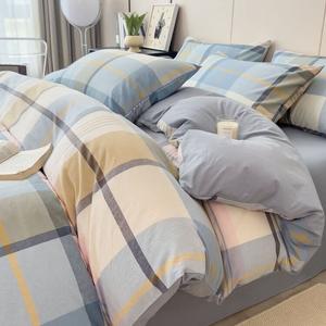 Yalu Комплект постельного белья 4 предмета, простыня 135 см, пододеяльник 180x200 см, бязь, цвет британская синяя клетка