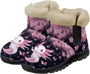 Tomeusey Женские зимние сапоги с меховой подкладкой, удобные и теплые, с противоскользящей подошвой, легкие ботильоны для прогулок на свежем воздухе, зимние ботинки с черной подошвой