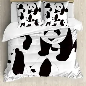 Пододеяльник ABAKUHAUS Zoo, с изображением детенышей панды, с защитой от клещей, подходит для аллергиков, с наволочками, 200 x 200 см - 80 x 80 см, цвет: антрацитовый, серый, белый Abakuhaus