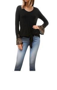 Agnes Bell Топ с длинными рукавами в черно-золотую плиссированную леопардовую клетку VaVa