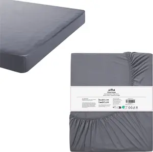 Простыня на резинке из джерси 160x200 см, темно-серая, 100% хлопок, эластичная, дышащая и теплая. JEMIDI