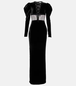 Длинное платье из смесового шелкового бархата Alessandra Rich, черный