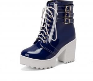Женские ботильоны Aflngle на платформе из лакированной кожи с шнуровкой, высокие каблуки, закругленный закрытый носок, боковая молния, короткие повседневные ботинки в стиле панк и мото, Blue
