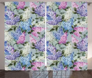 Штора ABAKUHAUS Mauve Rustic с рисунком цветочного сада и листьев, универсальная ленточная штора для гостиной с петлями и крючками, 280 x 245 см, цвет: фуксия, фиолетовый