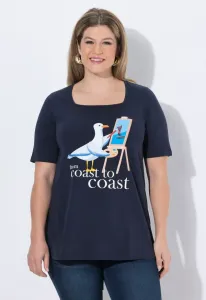 Möwe, classic, carréausschnitt, halbarm print tshirt Ulla Popken, Marine