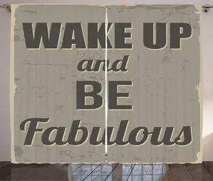 Шторы в деревенском стиле ABAKUHAUS Proverb, каллиграфический девиз Утро, универсальные ленточные шторы для гостиной с петлями и крючками, 280 x 225 см, цвет бледно-верблюжий и темно-серый Abakuhaus