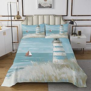 Erosebridal Комплект постельного белья Lighthouse Queen Ocean в морском стиле с водяной печатью и 2 наволочками, Blue White