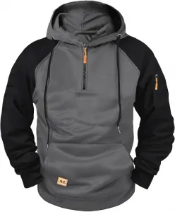 Мужская толстовка с капюшоном 2025, quarter zip, цветной блок, тактическая