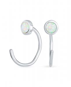 Круглые серьги-каффы с белым искусственным опалом, геометрические, для хряща уха (хеликса), для уха (конха), с оправой, из стерлингового серебра Bling Jewelry, Silver a
