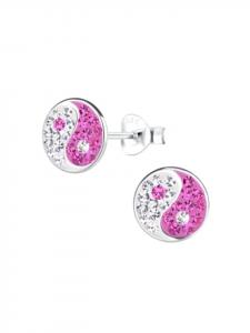 Alexander York Розовые серьги-гвоздики «Инь-Ян» из серебра 925 пробы, комплект из 2 штук