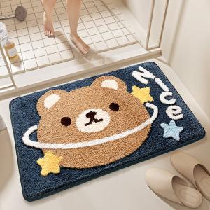 Dajiang Ковер 50х50 см из велюра для ванной комнаты, дизайн "Медвежонок в космосе", нескользящий, впитывающий