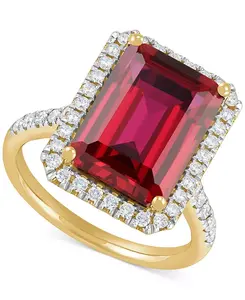 Кольцо с выращенным в лаборатории изумрудом (6-1/2 карата) и выращенным в лаборатории бриллиантом (1/2 карата) из 14-каратного белого золота (также доступно с сапфиром и рубином) Grown With Love, ruby