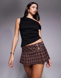 Юбка-шорты I.AM.GIA Roux с низкой посадкой, плиссировкой и люверсами в бордовую клетку