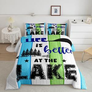 Erosebridal Комплект постельного белья Lake House Gifts в стиле кантри с принтом в сине-зеленых тонах, Multi 37