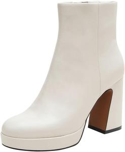 Женские глянцевые ботильоны с круглым закрытым носком, боковой молнией, высоким массивным каблуком и платформой, повседневные, для вечеринок и платьев, размер 4-16 US Wo wagas, White