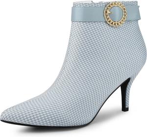 Женские ботильоны Allegra K с пряжкой, клетчатые с острым каблуком и узором «гусиная лапка»