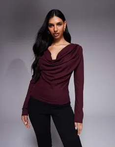 Винный топ с полупрозрачным воротником и длинными рукавами ASOS DESIGN