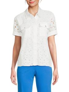 Хлопковая рубашка с люверсами Karl Lagerfeld Paris, мягкий белый