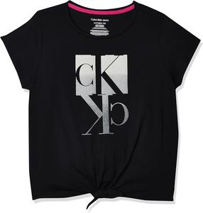 Футболка с короткими рукавами и логотипом Calvin Klein для девочек, завязывающейся спереди и без этикетки внутри, Black Gradient