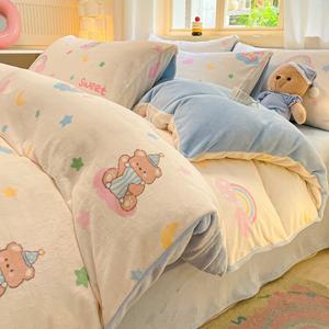 Disney Простыня 180x220 см, двойной наволочки, двусторонний утолщенный молочный бархат, цвет Yun Du Xiao Xiong