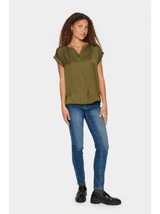 Блузка без рукавов P1326, классический крой, цвет армейский зеленый SAINT TROPEZ