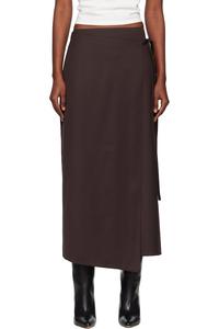 Tonywack Коричневая шерстяная юбка-миди с запахом