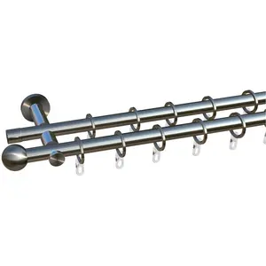 Карниз Formentor Ø 16 мм, двухрядный, фиксированная длина, комплект полностью с кольцами и монтажными материалами Indeko, Edelstahl-optik