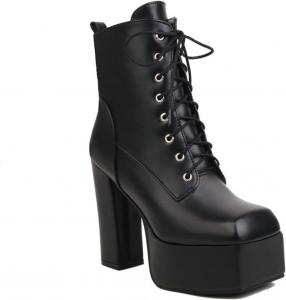 Женские ботинки на платформе с квадратным носком, шнуровкой, средней высоты, массивным каблуком, боковой молнией, панк-стиле, ботильоны JMdfcqer, Black