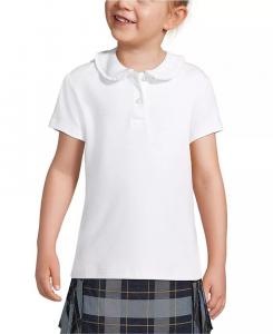 Школьная форма для девочек, детская, с коротким рукавом, оборками и воротником Питер Пэн, трикотажная рубашка Lands' End, белый