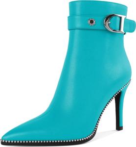 Женские ботильоны Eldof с каблуком-стилет и молнией, заостренный носок, для платья, 3,5 дюйма, Turquoise
